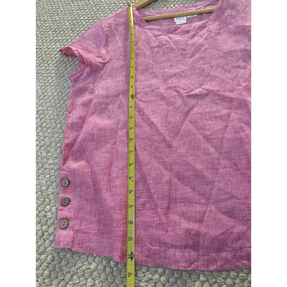 C&C California Womens Top Blouse Large Linen Red Wood Buttons - Picture 6 of 6